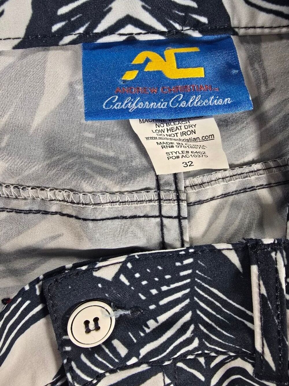 Andrew Christian California Collection Blue White Tropical Leaf Shorts Mens 32 - Picture 2 of 9